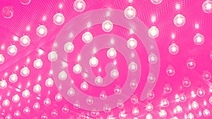 Many bright glowing and flikering glass lamps . Amazing pink background. Glamorous pink backdrop with blinking luminous