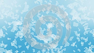 Many broken glass floating in air on blue background. Business damage concept. Sharp piece of splitted clear glass. Loop.