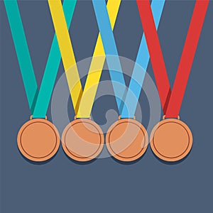 Many Bronze Medals With Colorful Ribbon