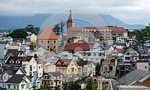 Many buildings located at downtown in Dalat, Vietnam