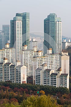 Many buildings and skyscrapers