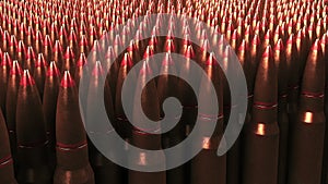 Many bullets. War, ammunition, aggression concepts. 3D rendering