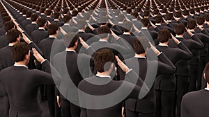 Many businessman military group obedience dictatorship salute 3D illustration photo