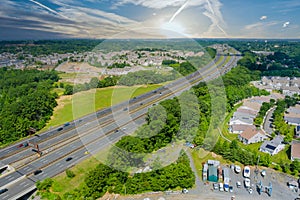 Many car rushing along a high-speed highway in New Jersey