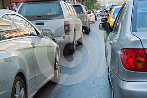 Many car with traffic jam in bangkok capital city