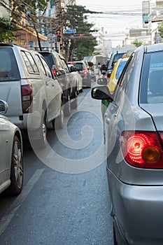 Many car with traffic jam in bangkok capital city