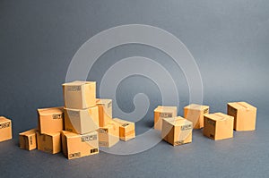 Many cardboard boxes. products, goods, commerce and retail. E-commerce, sale of goods through online trading platform. Freight