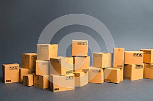Many cardboard boxes. products, goods, Warehouse, stock. commerce and retail. E-commerce, sale of goods through online trading