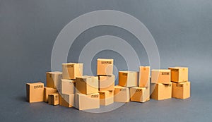 Many cardboard boxes. products, goods, Warehouse, stock. commerce and retail. Freight shipping, deliver. sales of goods