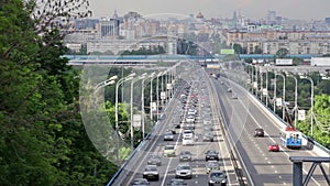 Many cars go on the city highway