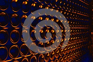 Champagne bottles in cellar.