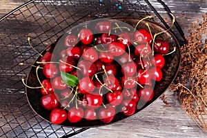 Many cherries black plate top berries