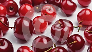 Many cherries on a white background