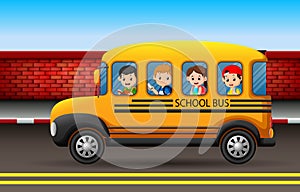 Many children on a school bus