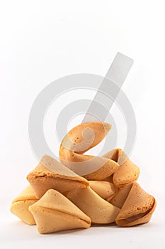 Many Chinese fortune cookies stacked up photo
