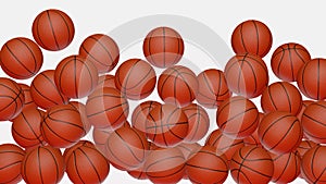 Many classic Basketball balls falling down on white background.