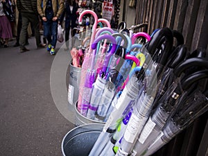 Many close umbrellas