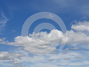 Many cloud floating in blue sky background with copy space.