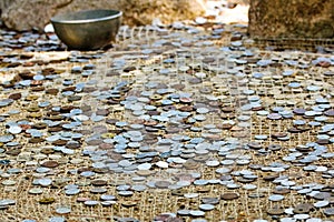 Many coins at the ground