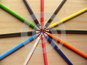 Many color pencils arranged in circle