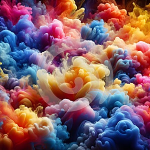 Many colored abstract smoke background. Powder and colors splash, paint and creative explode concept