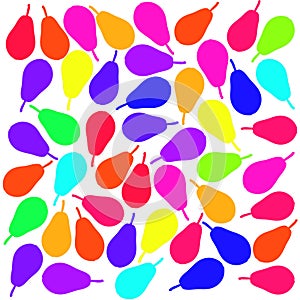 Many colored pears on a white background