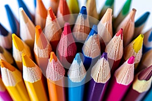 Many colored pencils arranged in a vibrant and orderly row