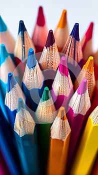 Many colored pencils arranged in a vibrant and orderly row