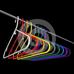 Many colored plastic coat hangers