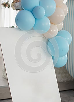 Many colorful balloons decorated wall as background. Beautiful background with colorful balloons