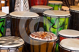 Many Colorful Bongos Drums