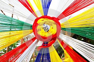 Many Colorful of ceremonial thread with rainbow color