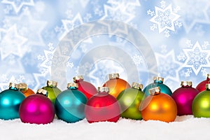 Many colorful Christmas balls background decoration snow winter