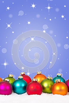 Many colorful Christmas balls background decoration with stars a