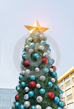 Many colorful Christmas tree decoration.