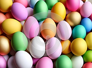 many colorful Easter eggs background, Generative AI