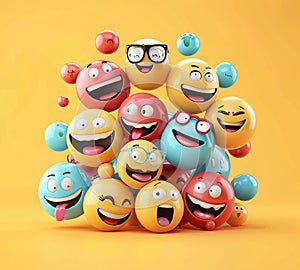 Many colorful emoticions are grouped together photo