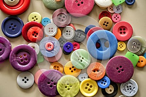 Many colorful garment buttons in various shapes and sizes