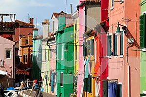 Many colorful houses on the island of BURANO near Venice