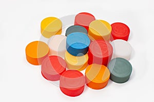 many colorful plastic bottle caps