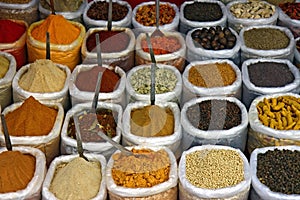 Many colorful spice in bags