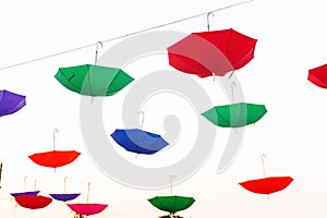 many colorful of umbrella decorated on Loykratong festival