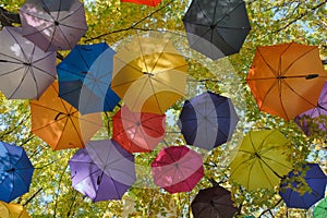 Many colorful umbrellas