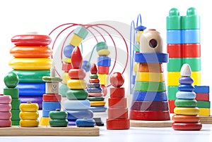 Many Colorful wooden pyramids toy