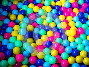 Many colour plastic balls, children`s party, a games room, a box filled with small colored balls