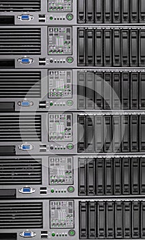 Many computer old server as the background. Internet technology