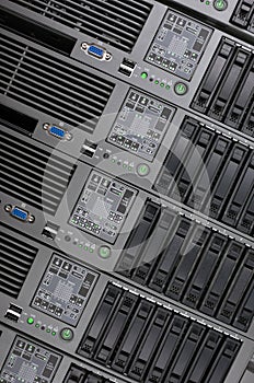 Many computer old server as the background. Internet technology.