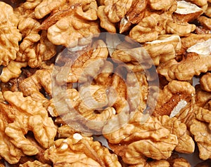 Many cracked walnuts
