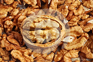 Many cracked walnuts