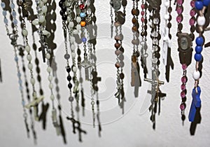 Many crucifixes and crosses to pray in the church